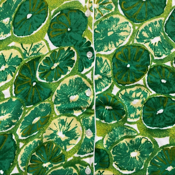 SOLD - Lands’ End Lime Print Cardigan Sweater - Picture 3 of 8